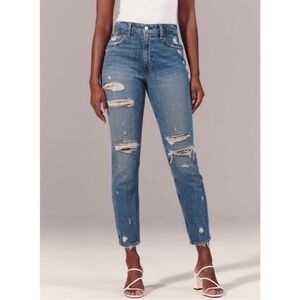 Abercrombie & Fitch Curve Love High Rise Distressed Mom Jeans